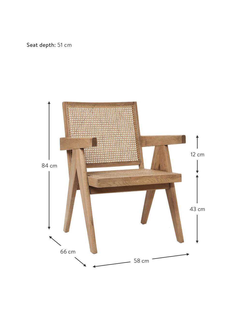 Lounge fauteuil Sissi met Weens vlechtwerk, Frame: massief eikenhout, Zitvlak: rotan, Rotan, eikenhout gelakt, B 58 x D 66 cm