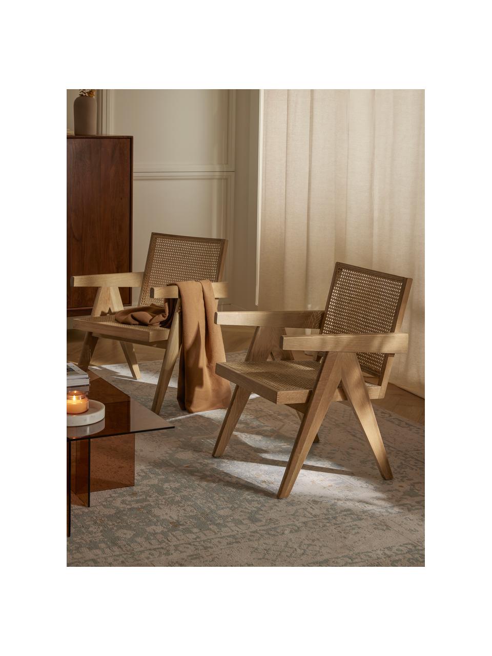 Fotel wypoczynkowy z plecionką wiedeńską Sissi, Stelaż: lite drewno dębowe, Jasne drewno dębowe, S 58 x G 66 cm