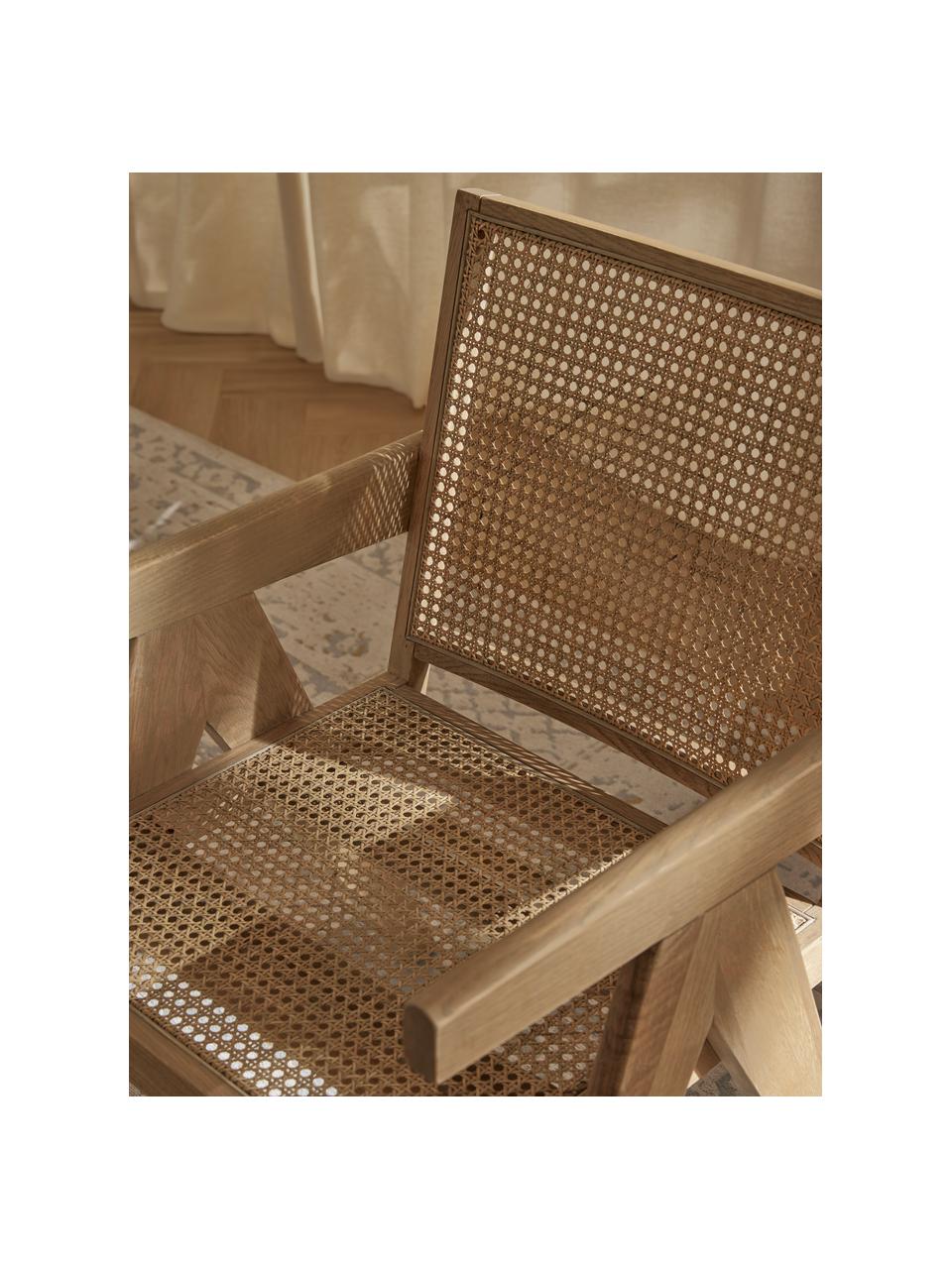 Loungesessel Sissi mit Wiener Geflecht, Gestell: Massives Eichenholz, Sitzfläche: Rattan, Helles Eichenholz, Hellbeige, B 58 x T 66 cm