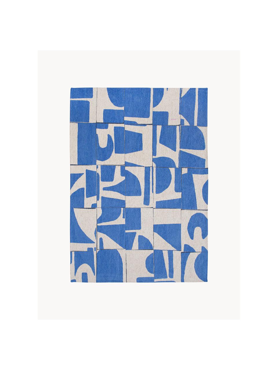 Tapis avec motif graphique Papercut, 100 % polyester, Bleu, blanc crème, larg. 80 x long. 150 cm (taille XS)