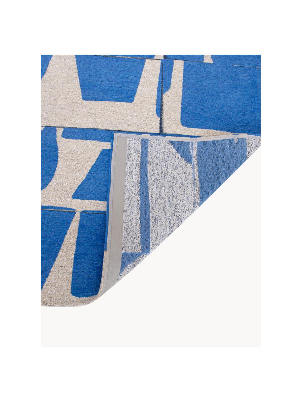 Tappeto con motivo grafico Campanula, 100% poliestere, Blu, bianco crema, Larg. 80 x Lung. 150 cm (taglia XS)