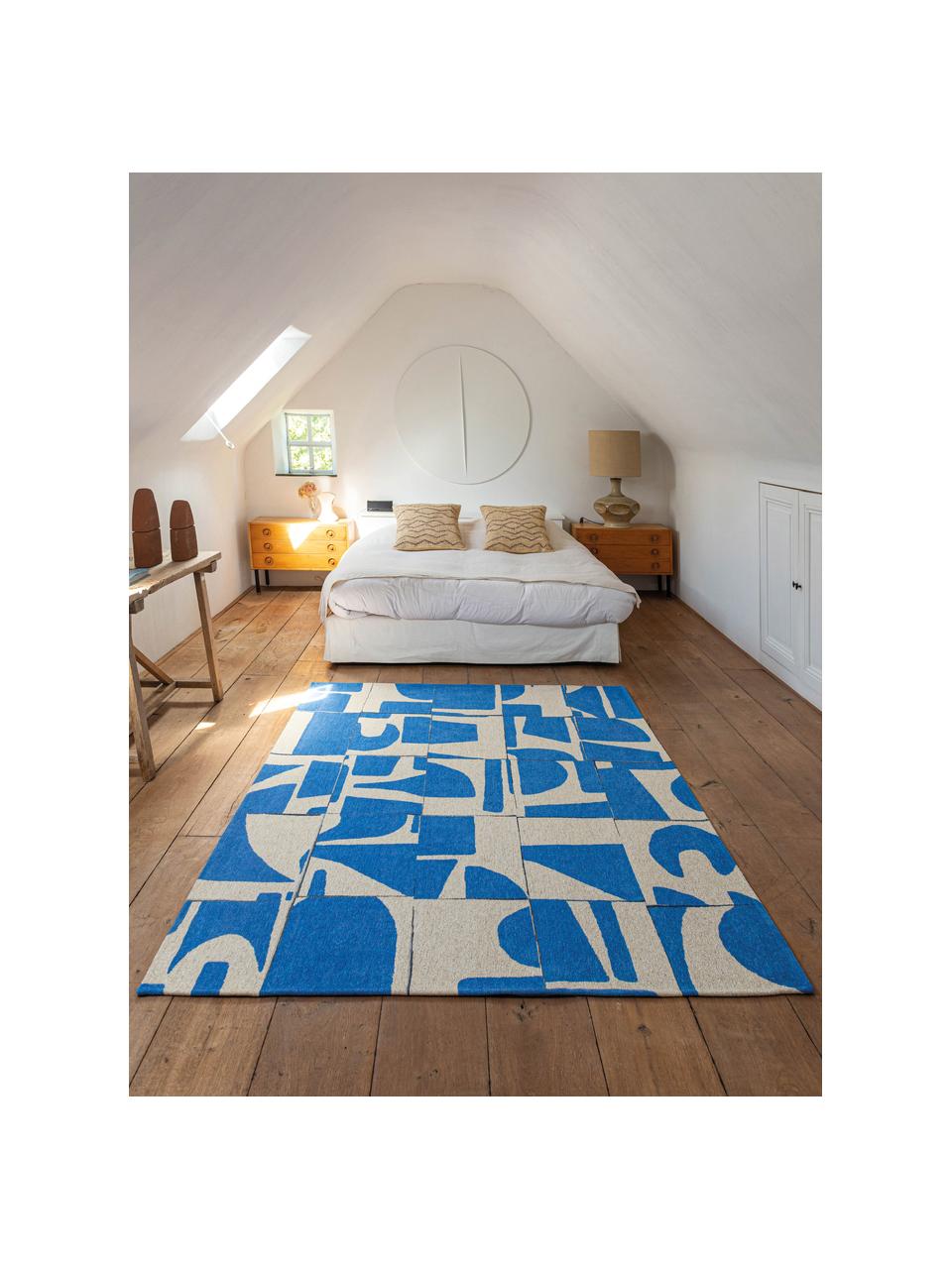 Tapis avec motif graphique Papercut, 100 % polyester, Bleu, blanc crème, larg. 80 x long. 150 cm (taille XS)