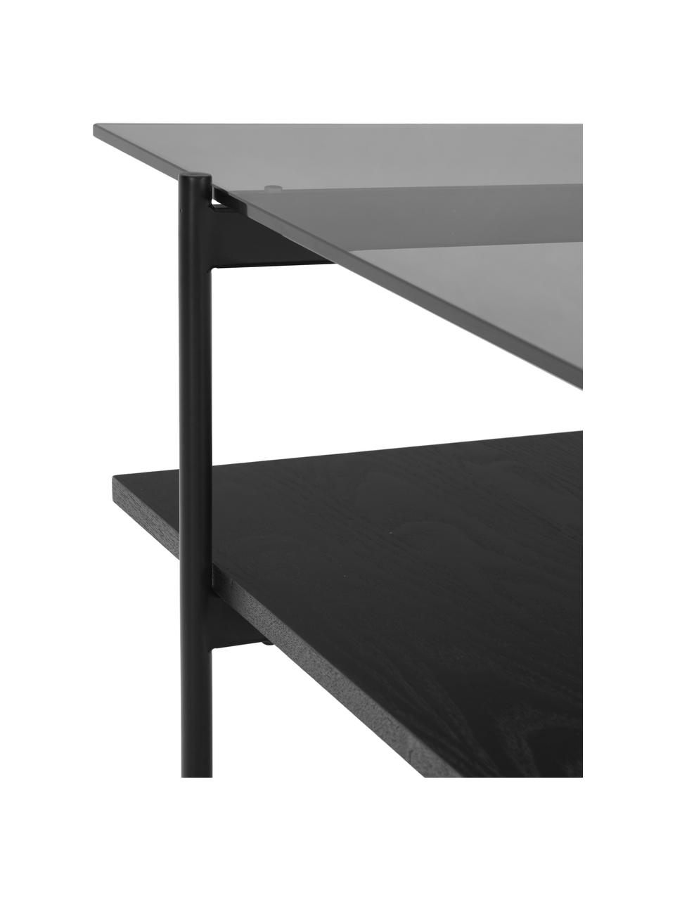 Couchtisch Valentina mit Glasplatte, Tischplatte: Glas, Ablagefläche: Mitteldichte Holzfaserpla, Gestell: Metall, pulverbeschichtet, Eschenholz, schwarz lackiert, B 100 x T 53 cm