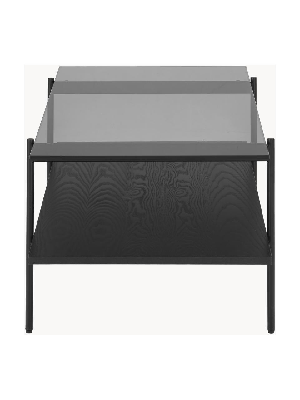 Konferenční stolek se skleněnou deskou Valentina, Jasanové dřevo, černě lakované, Š 100 cm, H 53 cm