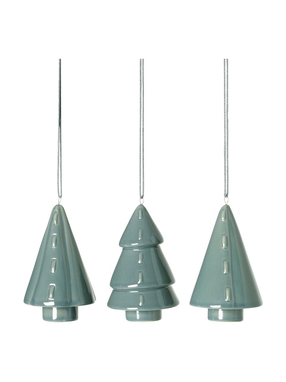 Kerstboomhangersset Trees, 3-delig, Porselein, Mintgroen, Ø 5 x H 9 cm