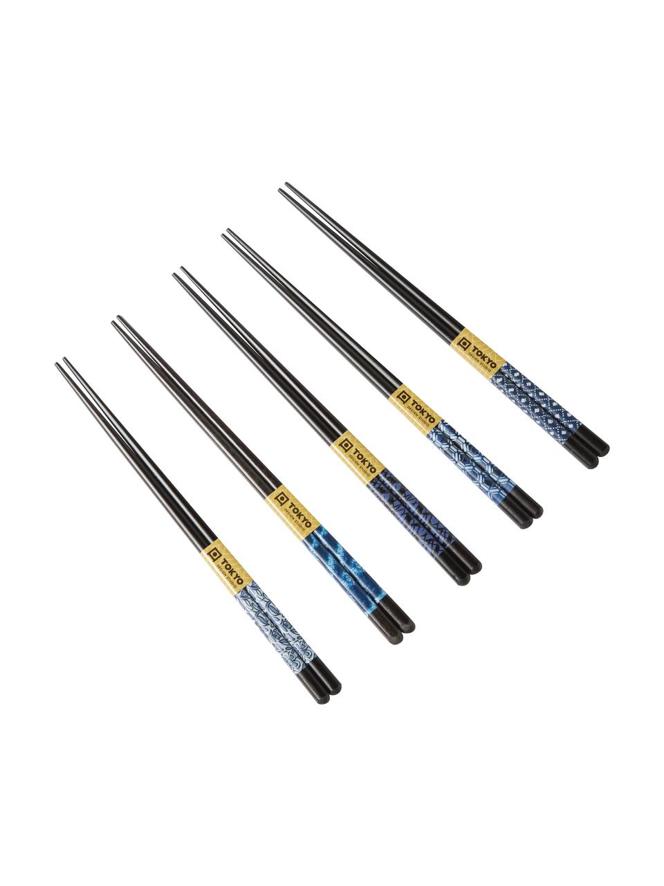 Palillos chinos de madera Kuroki, 5 pares, Madera, Tonos azules, negro, L 23 cm