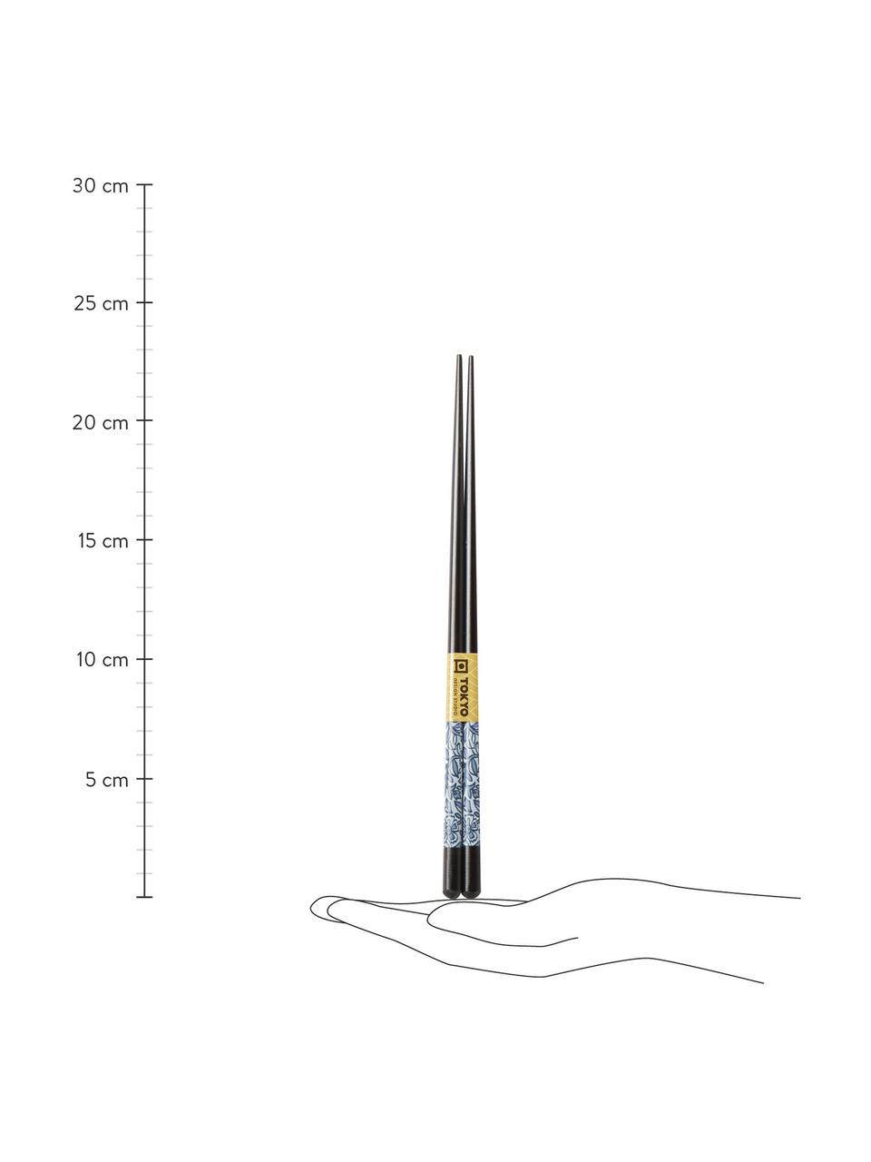 Komplet pałeczek z drewna Kuroki, 5 par, Drewno naturalne, Odcienie niebieskiego, czarny, D 23 cm