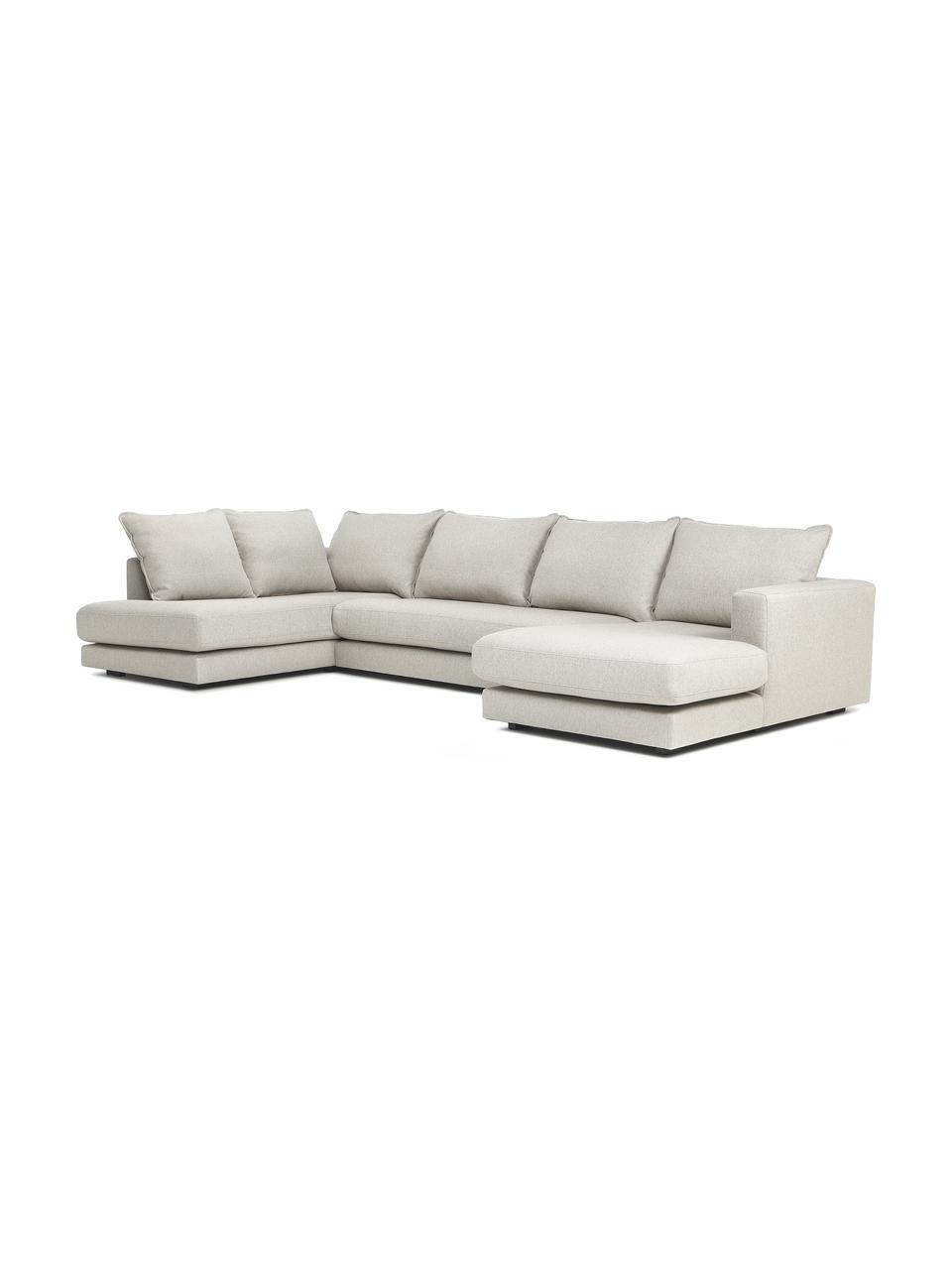 DIvano da soggiorno Tribeca, Rivestimento: 100% poliestere Il rivest, Struttura: legno di pino massiccio, Piedini: legno massiccio di faggio, Tessuto greige, Larg. 356 x Prof. 195 cm, chaise-longue a sinistra