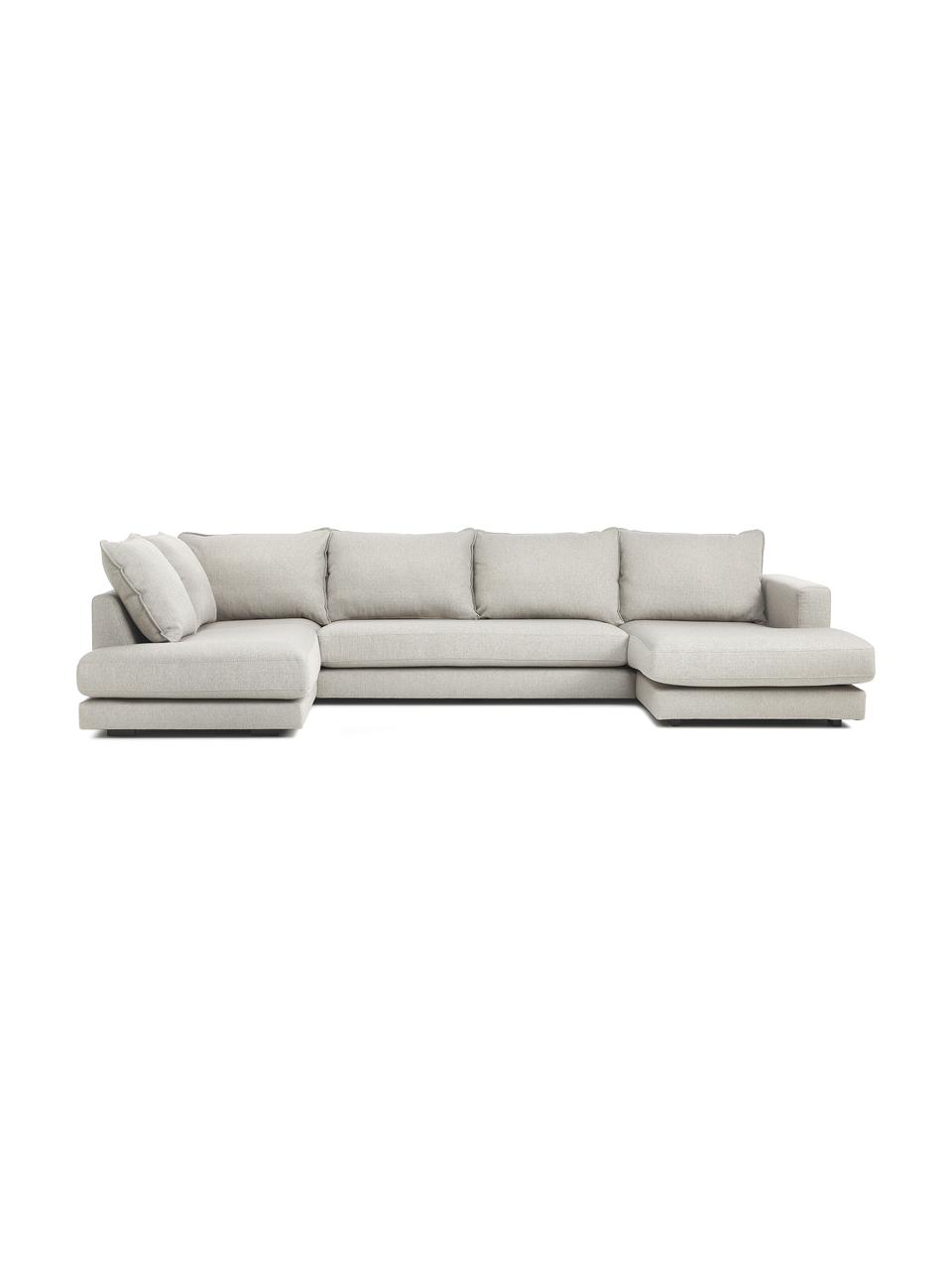Canapé de salon Tribeca, Tissu grège, larg. 356 x prof. 195 cm, méridienne à gauche