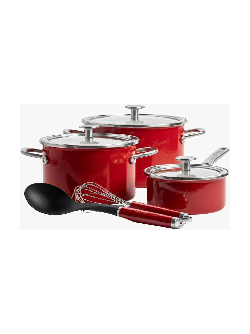 Kookset KitchenAid, 8-delig, Deksel: glas, Rood, 8-delige set met verschillende formaten