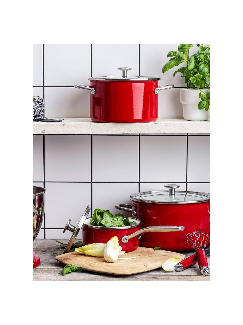 Kookset KitchenAid, 8-delig, Deksel: glas, Rood, 8-delige set met verschillende formaten