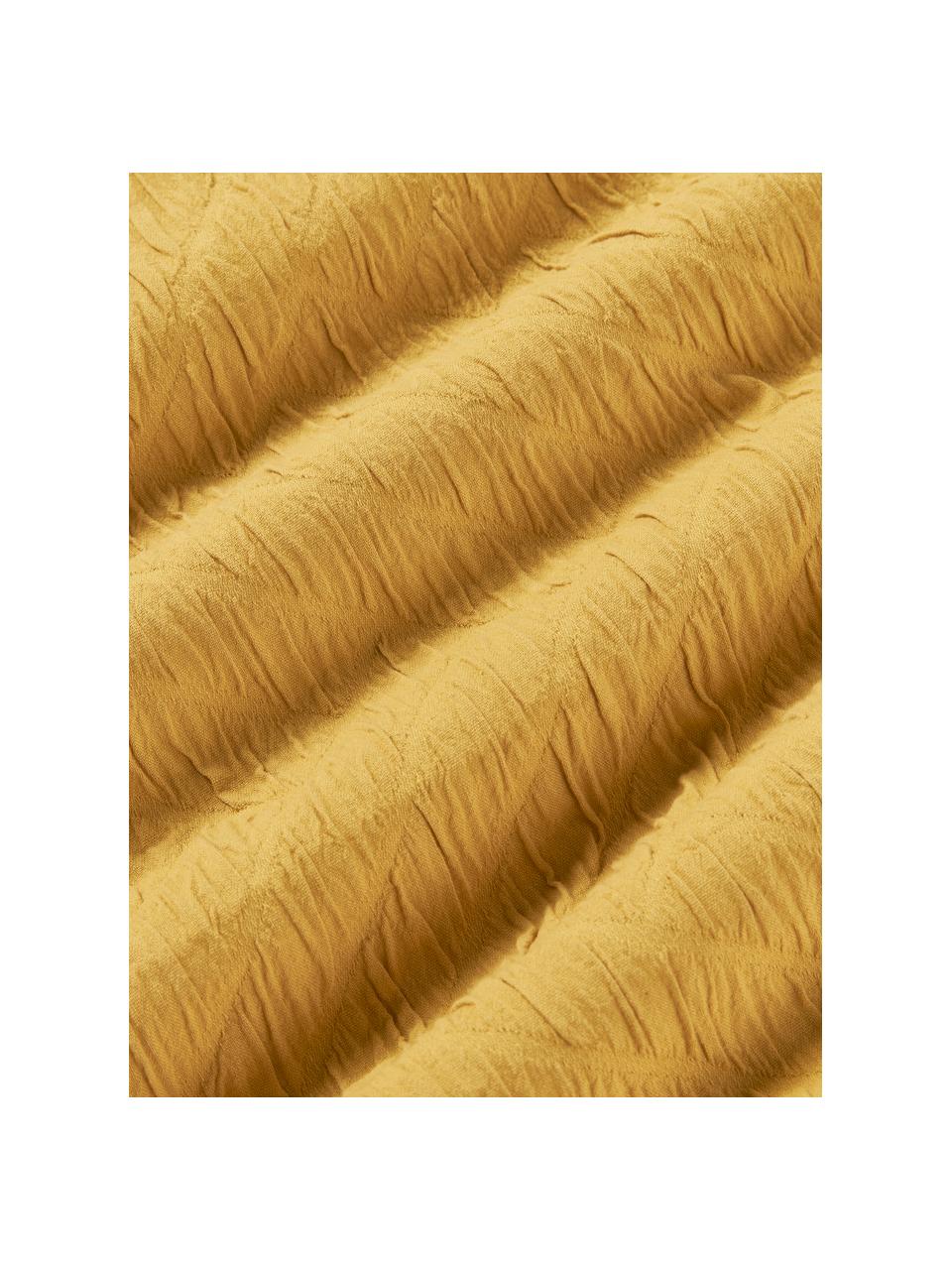 Copripiumino in cotone con superficie strutturata e orlo rialzato Jonie, Retro: ranforce Densità dei fili, Giallo senape, Larg. 200 x Lung. 200 cm