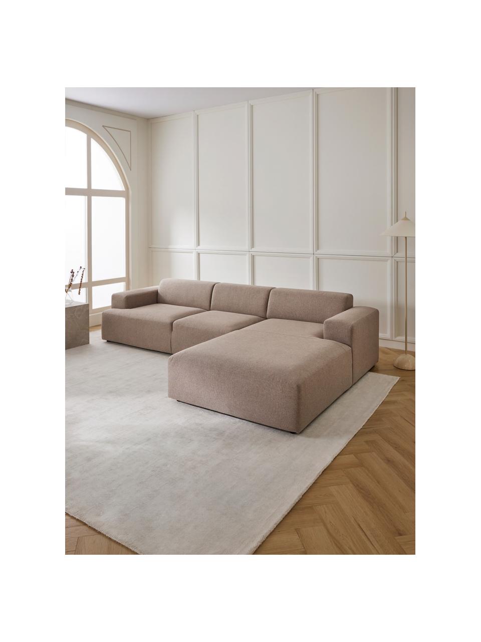 Divano angolare 4 posti Melva, Rivestimento: 100% poliestere Con 55.00, Struttura: legno di pino massiccio, , Piedini: plastica Questo prodotto , Tessuto taupe, Larg. 319 x Prof. 195 cm, chaise longue a sinistra