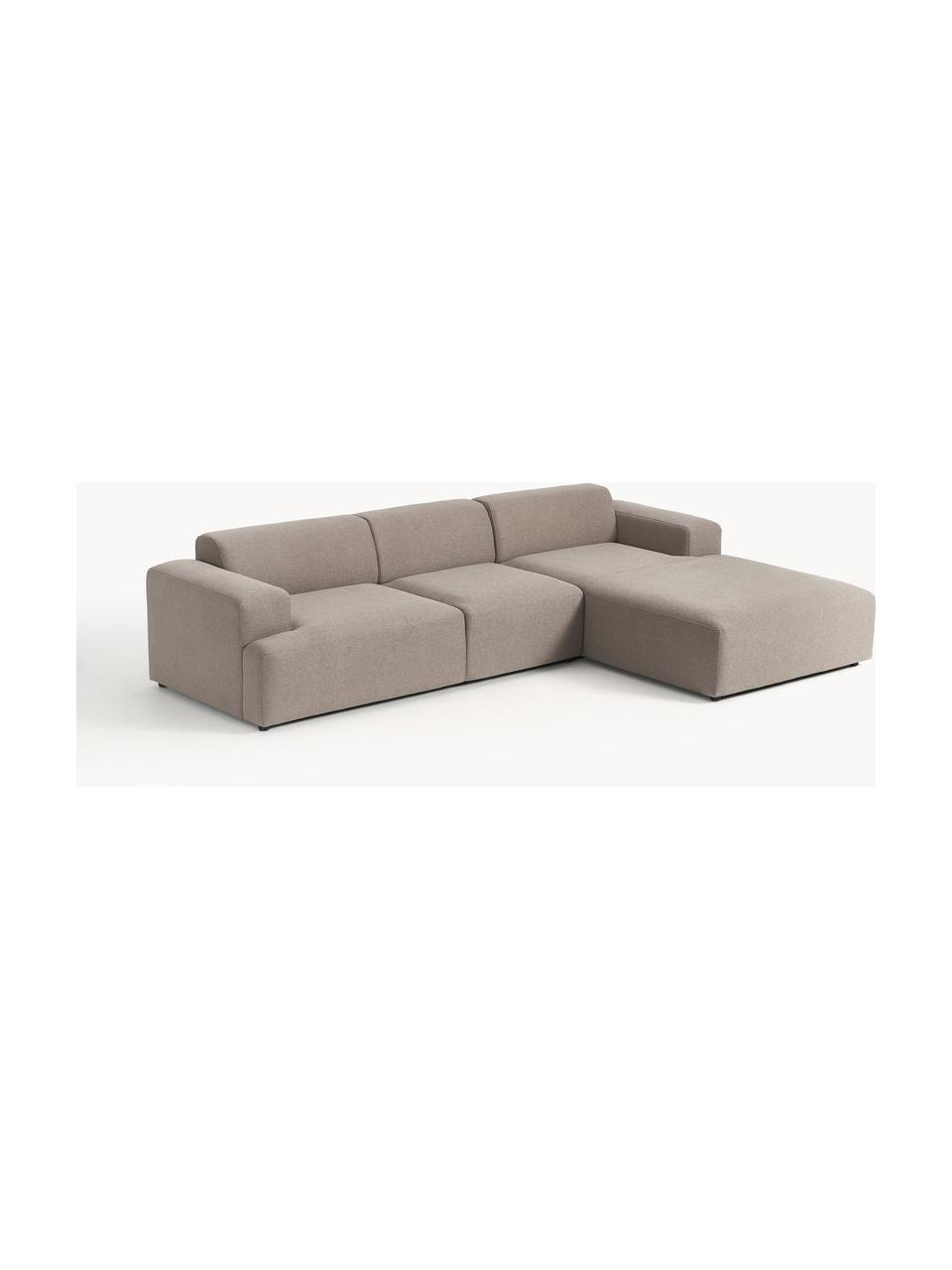 Ecksofa Melva (4-Sitzer), Bezug: 100 % Polyester Der hochw, Gestell: Massives Kiefernholz, Spa, Füße: Kunststoff Dieses Produkt, Webstoff Taupe, B 319 x T 195 cm, Eckteil links