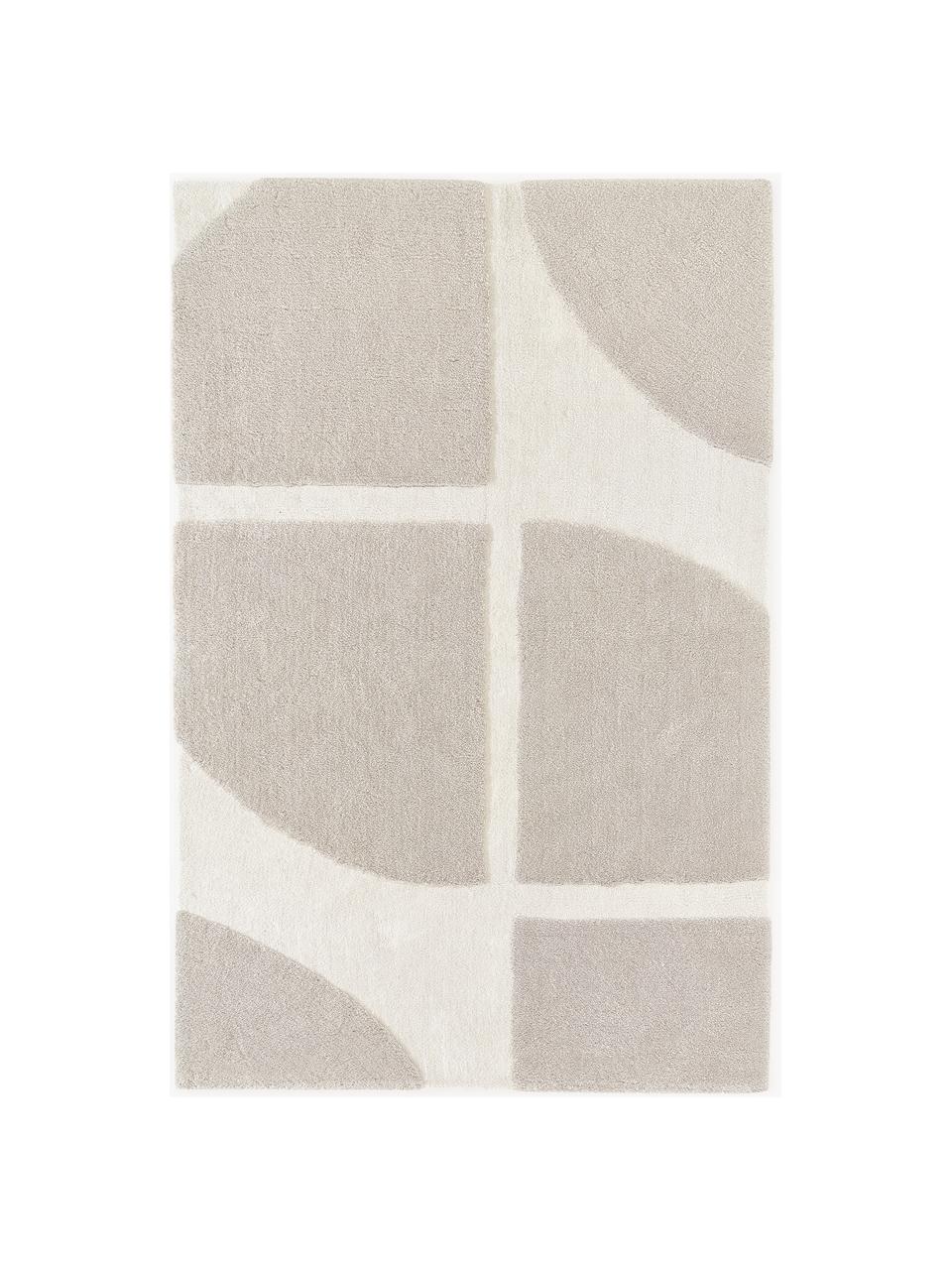 Flauschiger Hochflor-Teppich Jade mit erhabener Hoch-Tief-Struktur, 100 % Polyester, GRS-zertifiziert, Beige, Cremeweiß, B 120 x L 180 cm (Größe S)