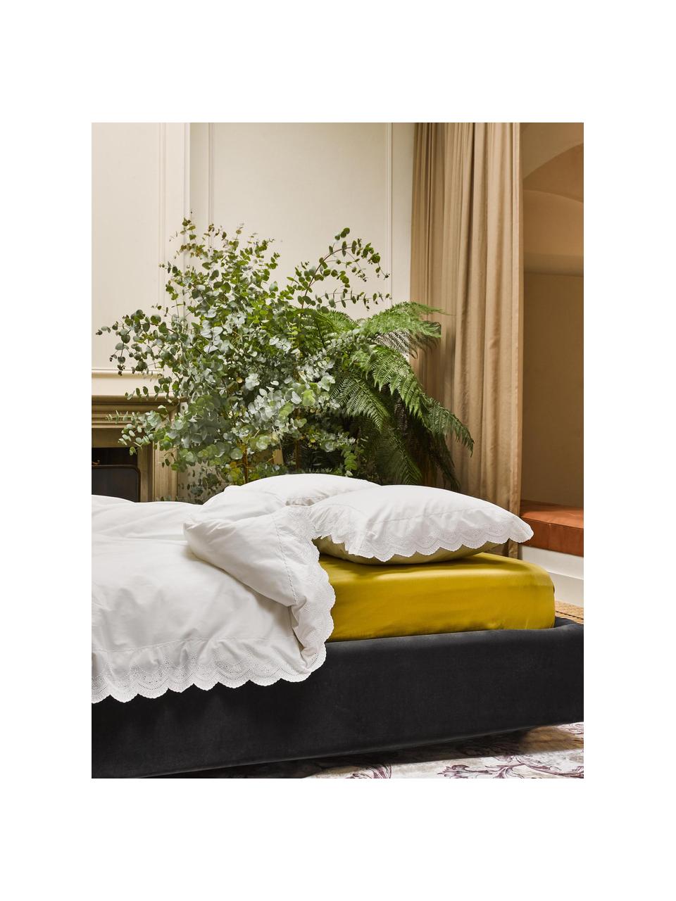 Baumwollperkal-Bettwäsche April mit Rüschen an den Seiten, Webart: Perkal, Weiß, 135 x 200 cm + 1 Kissen 80 x 80 cm