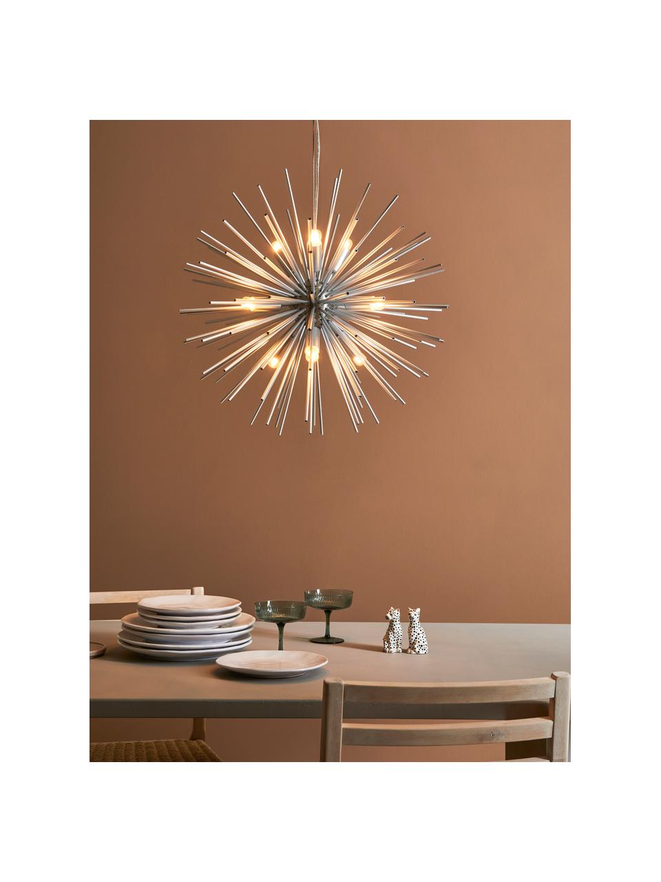 Grote design hanglamp Soleil, Baldakijn: gecoat metaal, Zilverkleurig, Ø 57 cm