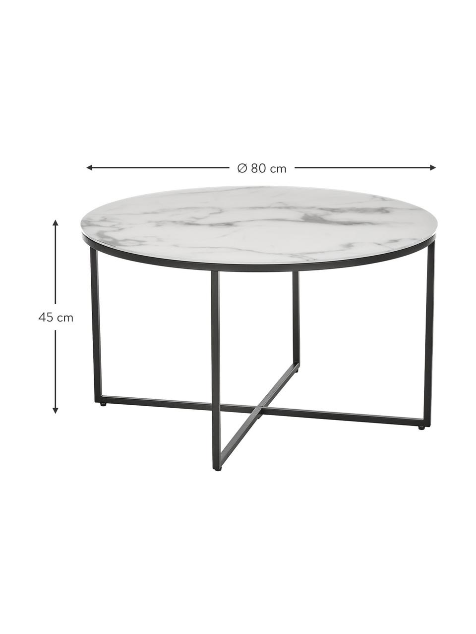 Kulatý konferenční stolek se skleněnou deskou v mramorovém vzhledu Antigua, Bílá v mramorovém vzhledu, černá, Ø 80 cm