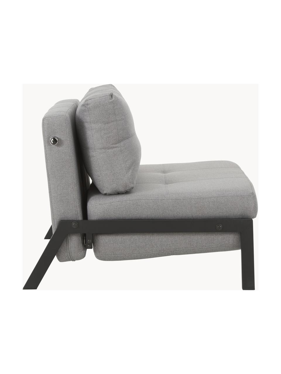 Slaapfauteuil Edward in lichtgrijs met metalen poten, uitklapbaar, Bekleding: 100% polyester, Geweven stof lichtgrijs, B 96  x D 98 cm