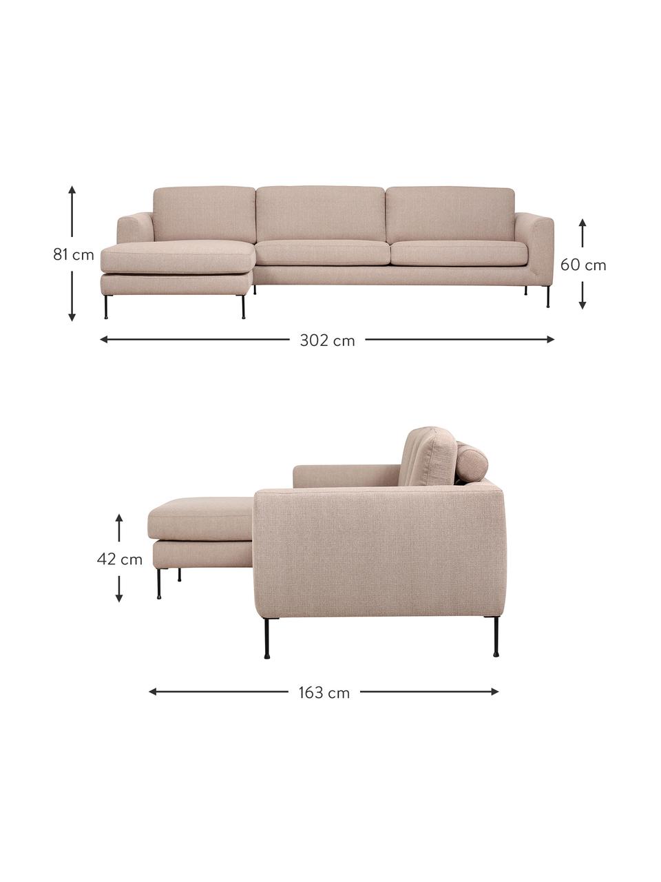 Ecksofa Cucita (4-Sitzer), Bezug: Webstoff (100% Polyester), Gestell: Massives Kiefernholz, FSC, Füße: Metall, lackiert, Webstoff Beige, B 302 x T 163 cm, Eckteil links