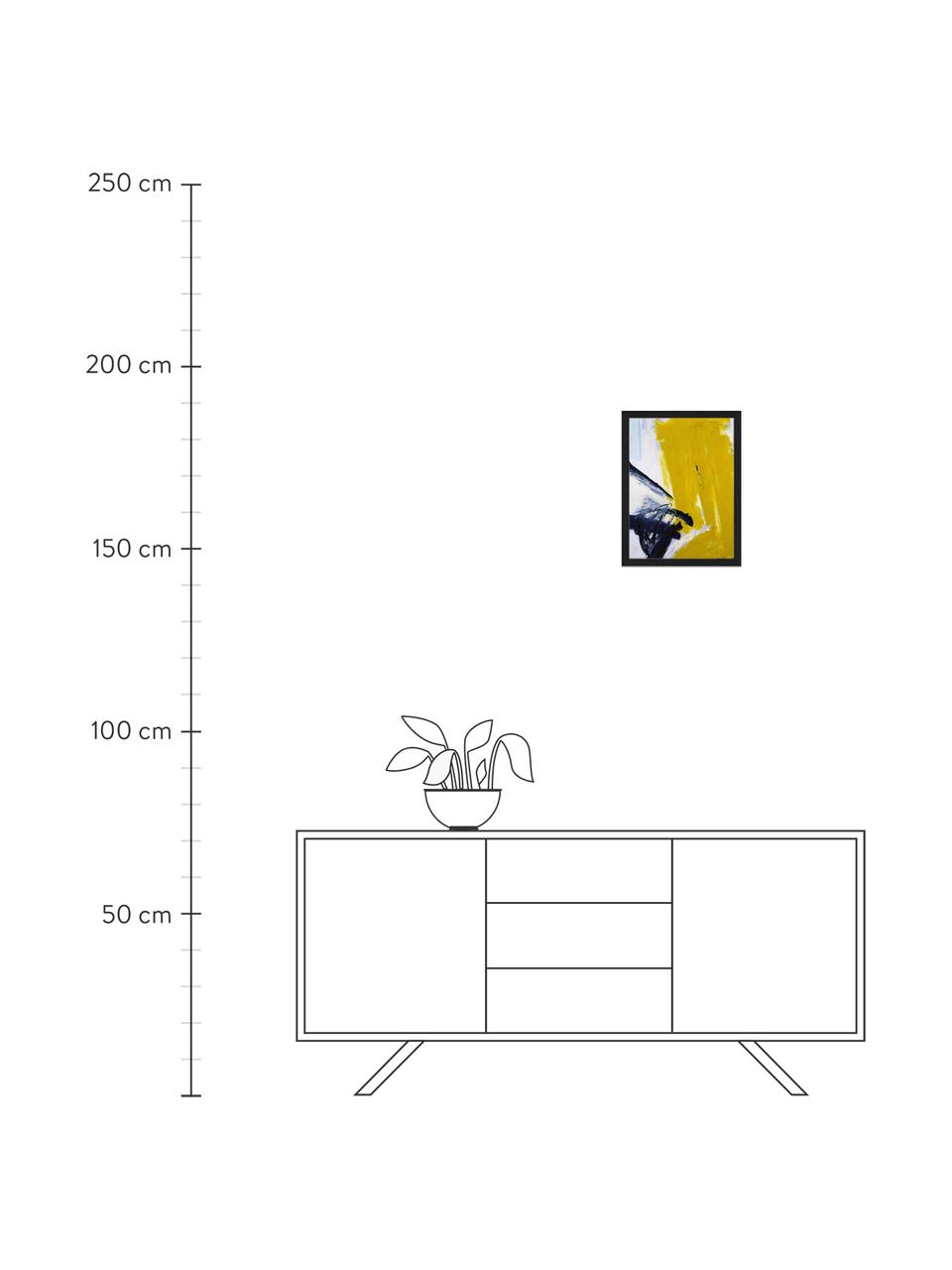Gerahmter Digitaldruck Abstract, Bild: Digitaldruck auf Papier, , Rahmen: Buchenholz, lackiert, Front: Plexiglas, Schwarz, Weiß, Goldfarben, B 53 x H 63 cm