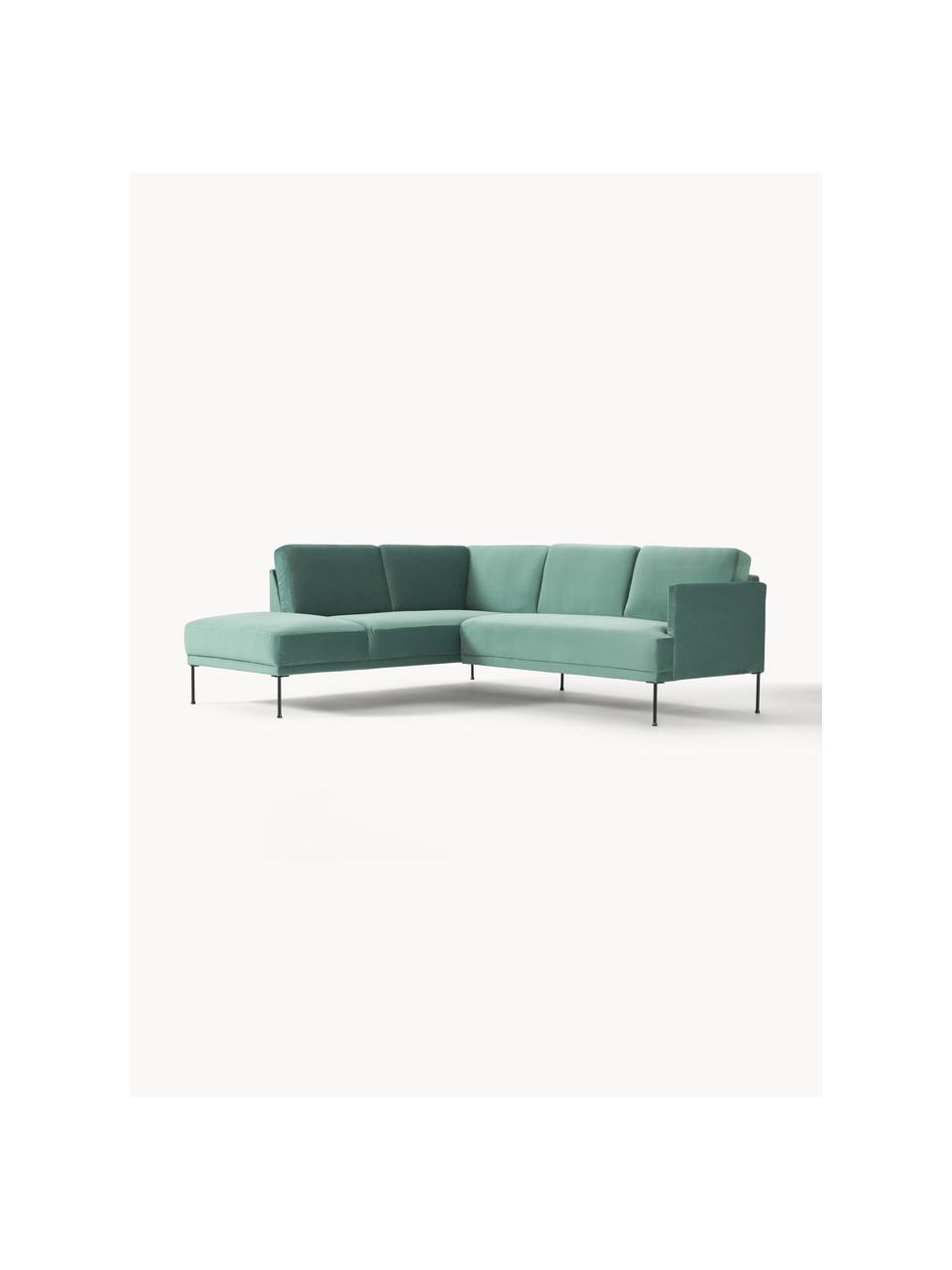 Samt-Ecksofa Fluente, Bezug: Samt (Hochwertiger Polyes, Gestell: Massives Kiefernholz, Samt Petrol, B 221 x T 200 cm, Eckteil links