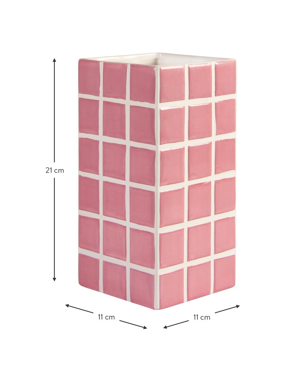 Vaso di design effetto piastrellato Tile, Pietra dolomitica, Rosa, bianco, Larg. 11 x Alt. 21 cm