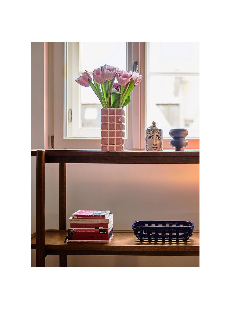 Design-Vase Tile mit Fliesenoptik, Dolomitstein, Rosa, Weiß, B 11 cm x H 21 cm