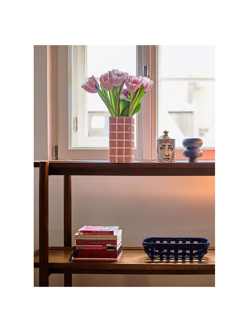 Vase design aspect carrelage Tile, haut. 21 cm, Dolomie, Vieux rose, blanc cassé, larg. 11 x haut. 21 cm