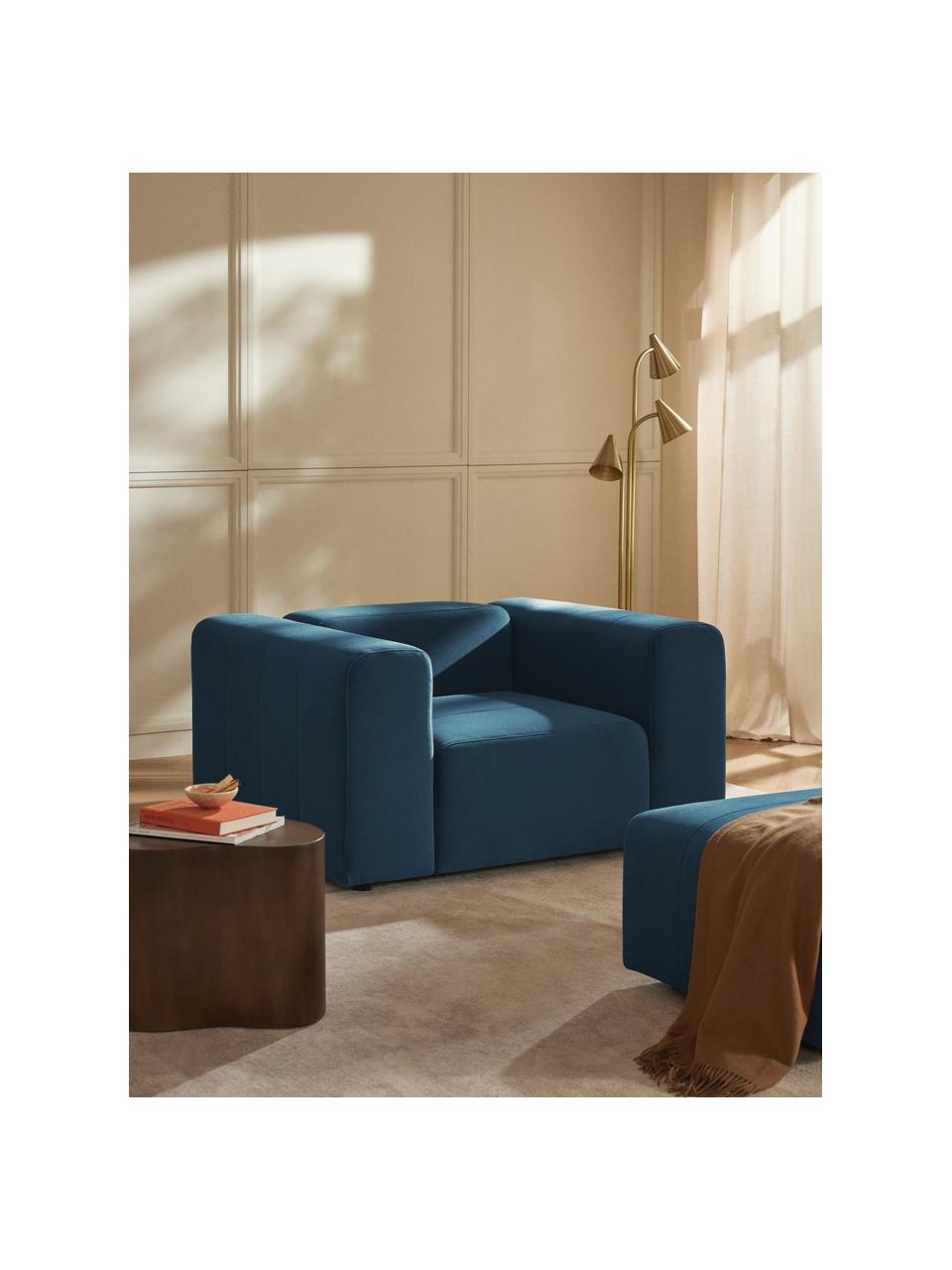 Fauteuil en velours Lena, Velours bleu pétrole, larg. 134 x prof. 106 cm