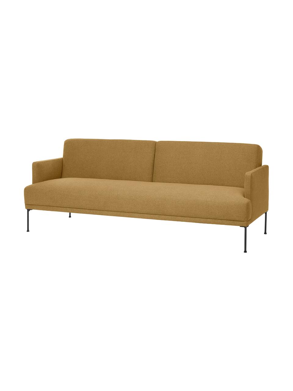 Divano letto 3 posti Fluente, Rivestimento: 100% poliestere Con 115.0, Struttura: legno di pino massiccio, , Piedini: metallo verniciato a polv, Tessuto giallo ocra, Larg. 220 x Alt. 86 cm