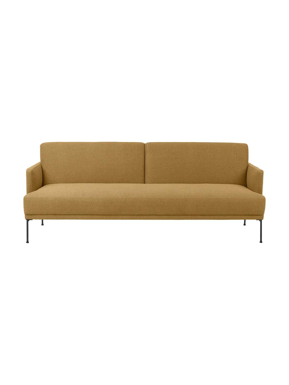 Divano letto 3 posti Fluente, Rivestimento: 100% poliestere Con 115.0, Struttura: legno di pino massiccio, , Piedini: metallo verniciato a polv, Tessuto giallo ocra, Larg. 220 x Alt. 86 cm