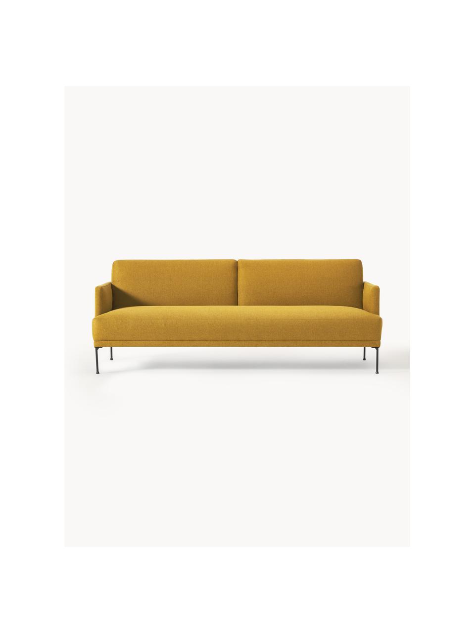 Sofa rozkładana Fluente (3-osobowa), Tapicerka: 100% poliester Dzięki tka, Stelaż: lite drewno sosnowe, Nogi: metal malowany proszkowo , Ochrowa tkanina, S 220 x G 88 cm