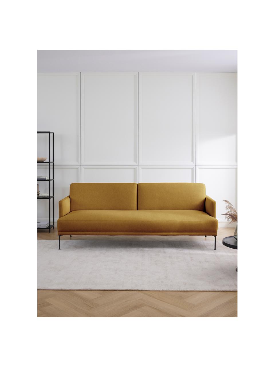 Schlafsofa Fluente (3-Sitzer), Bezug: 100 % Polyester Der strap, Gestell: Massives Kiefernholz, Füße: Metall, pulverbeschichtet, Webstoff Ocker, B 220 x T 88 cm