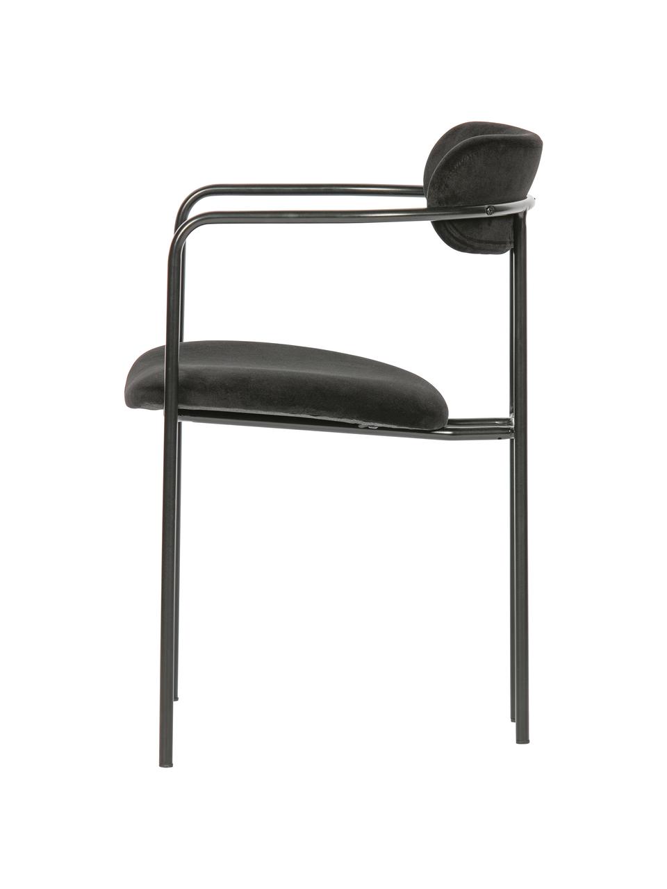 Sametová židle s područkami Elvy, Černá, Š 52 cm, H 50 cm