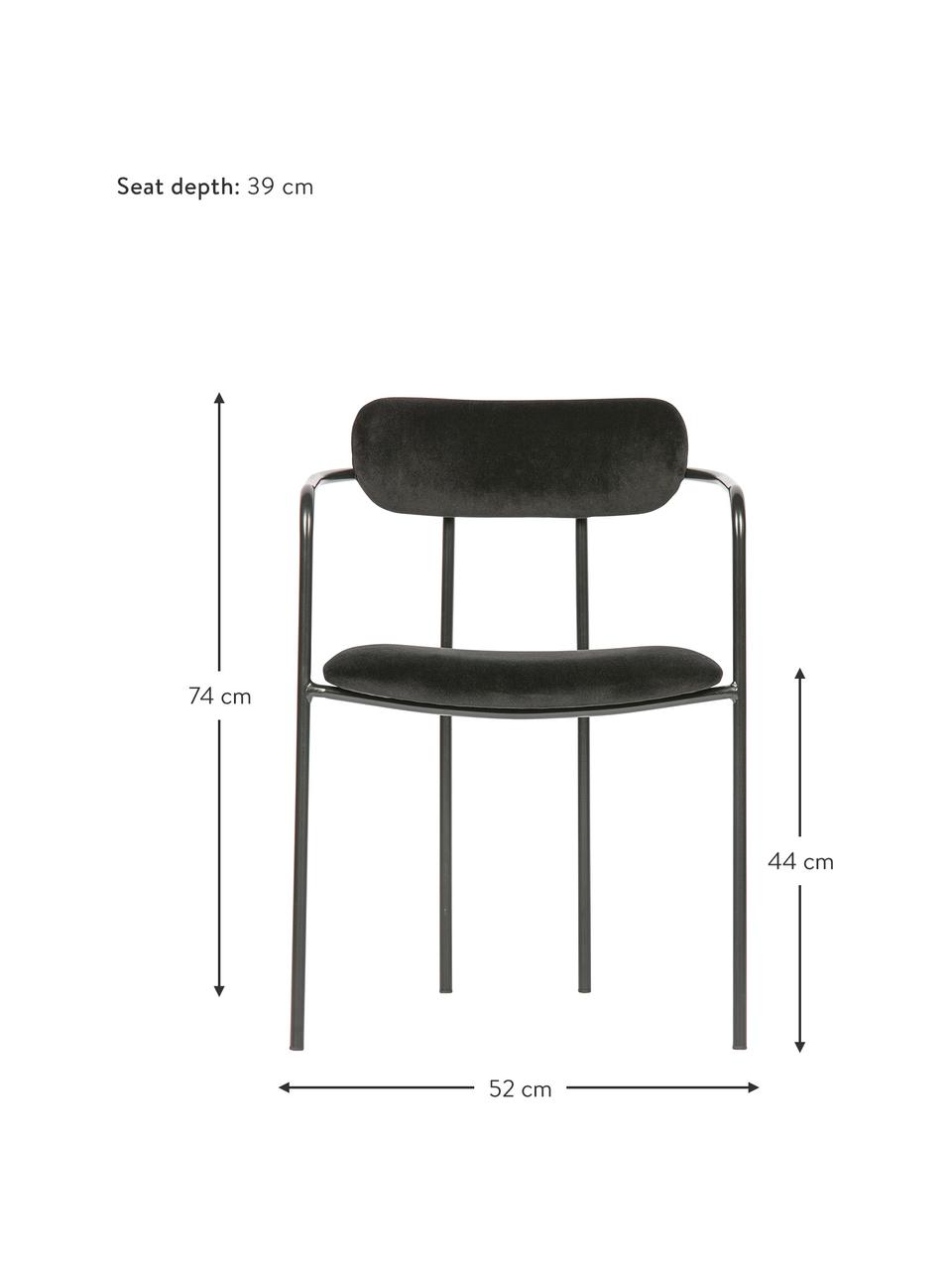Zamatová stolička s opierkami s kovovou konštrukciou EIvy, Zamatová čierna, Š 52 x H 50 cm
