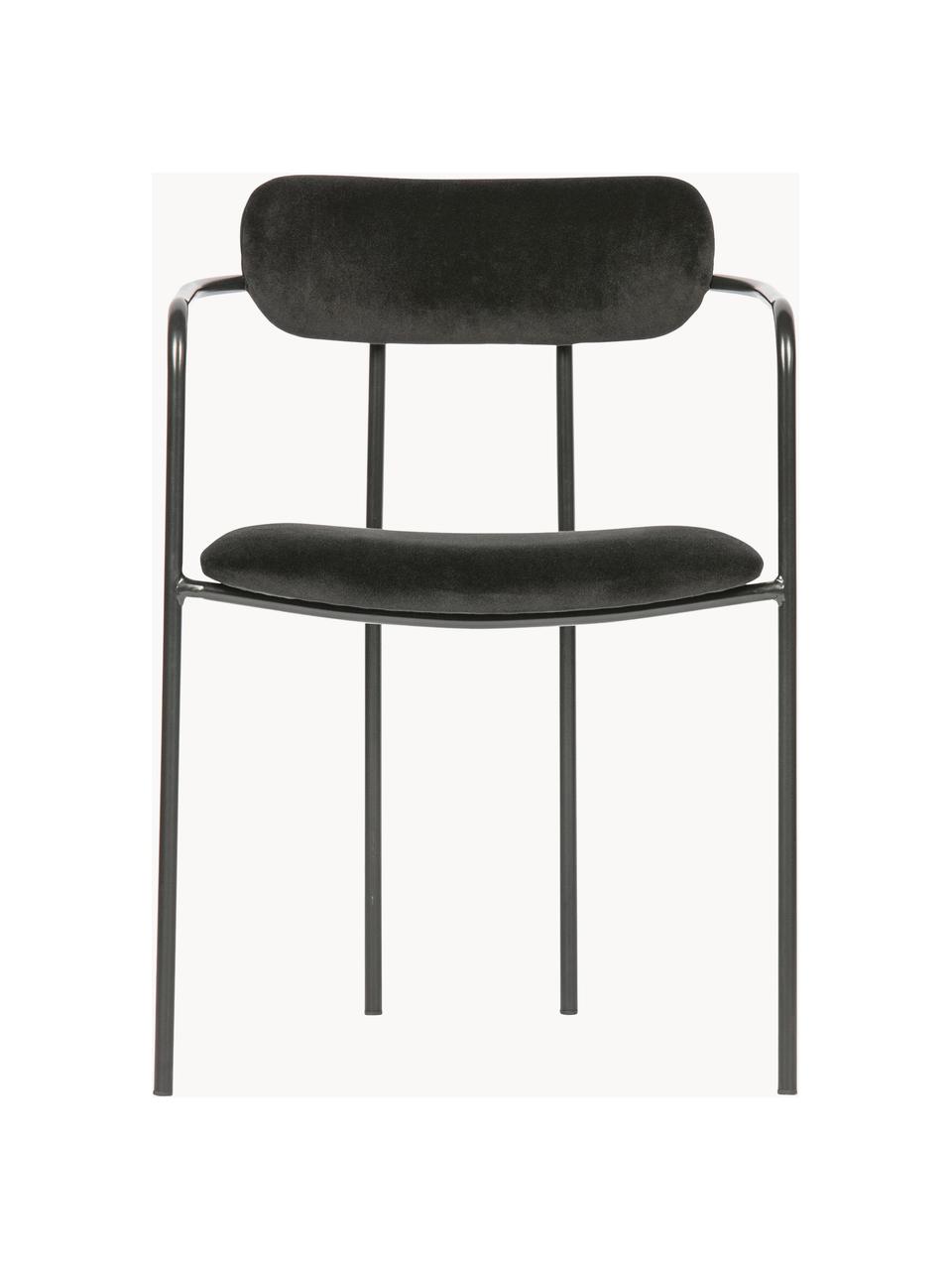 Zamatová stolička s opierkami EIvy, Zamatová čierna, Š 52 x H 50 cm