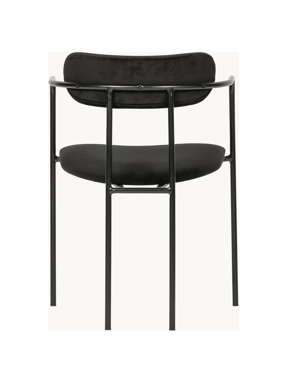 Krzesło z podłokietnikami z aksamitu Elvy, Tapicerka: 100% aksamit poliestrowy, Stelaż: metal powlekany, Czarny aksamit, S 52 x G 50 cm