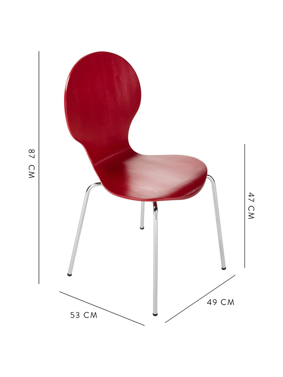 Eetkamerstoelen Marcus, 4 stuks, Zitvlak: MDF, Frame: verchroomd staal, Rood, 49 x 87 cm