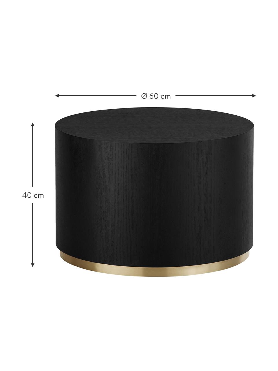 Table basse ronde Clarice, Corps : bois de frêne, noir laqué Pied : couleur dorée, Ø 60 cm