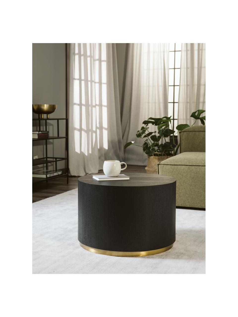 Table basse ronde Clarice, Corps : bois de frêne, noir laqué Pied : couleur dorée, Ø 60 x haut. 40 cm