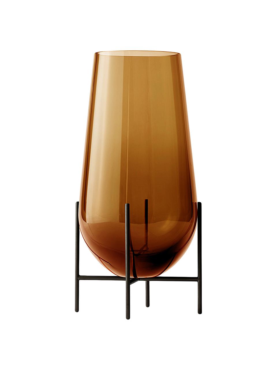 Vaso da terra in vetro soffiato Échasse, Struttura: ottone, Vaso: vetro soffiato, Marrone, bronzo, Ø 30 x Alt. 60 cm