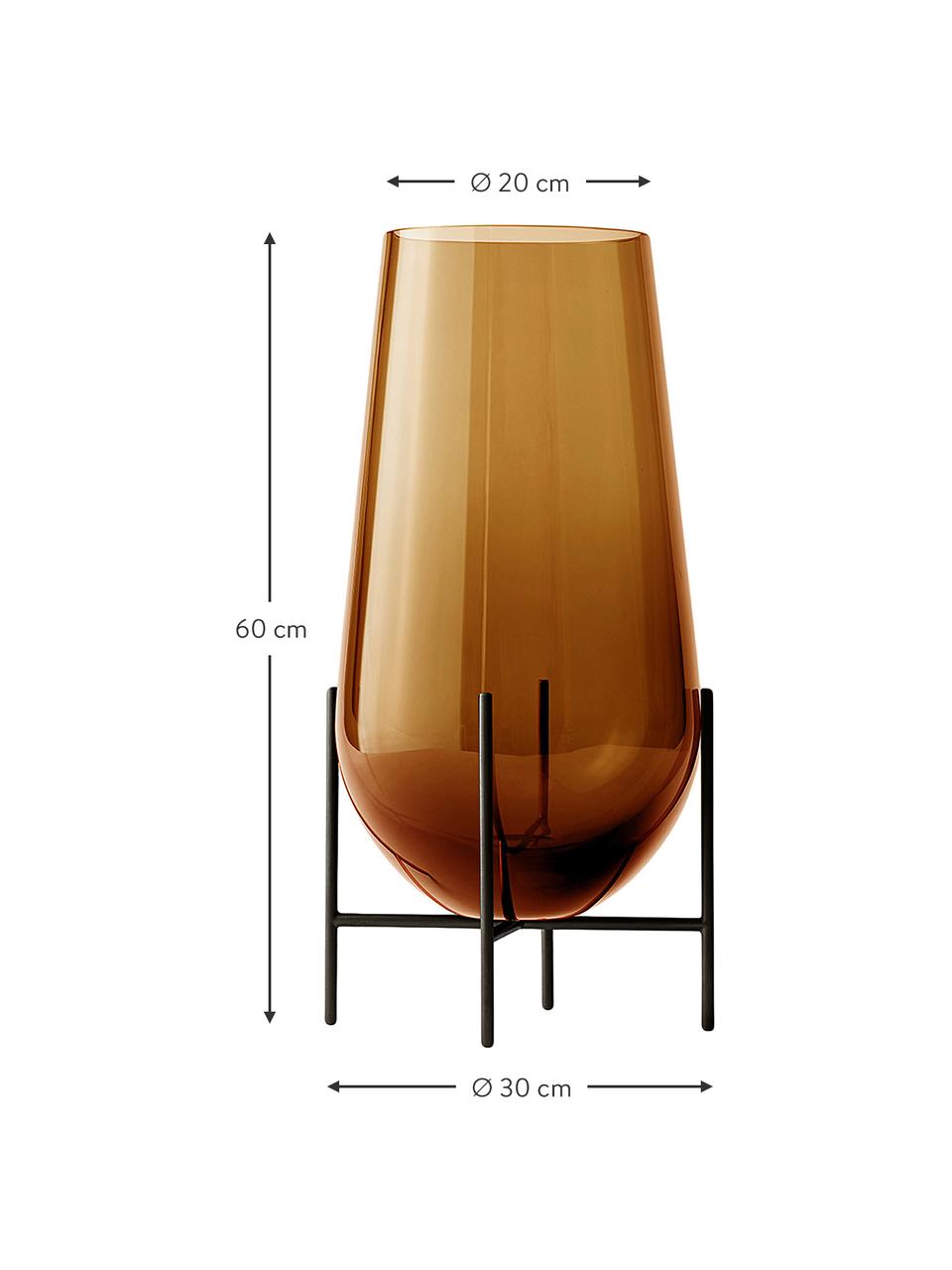 Ručně foukaná podlahová váza Échasse, Váza: hnědá Rám: bronzová, Ø 30 cm, V 60 cm