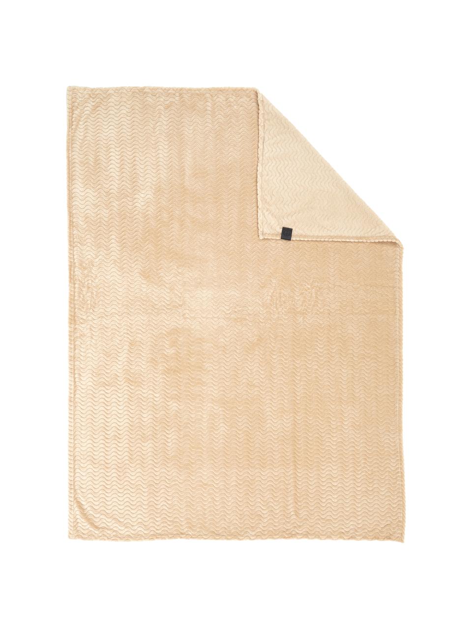 Plaid tout doux beige à surface texturée Agnes, 100 % polyester, Beige, larg. 130 x long. 170 cm