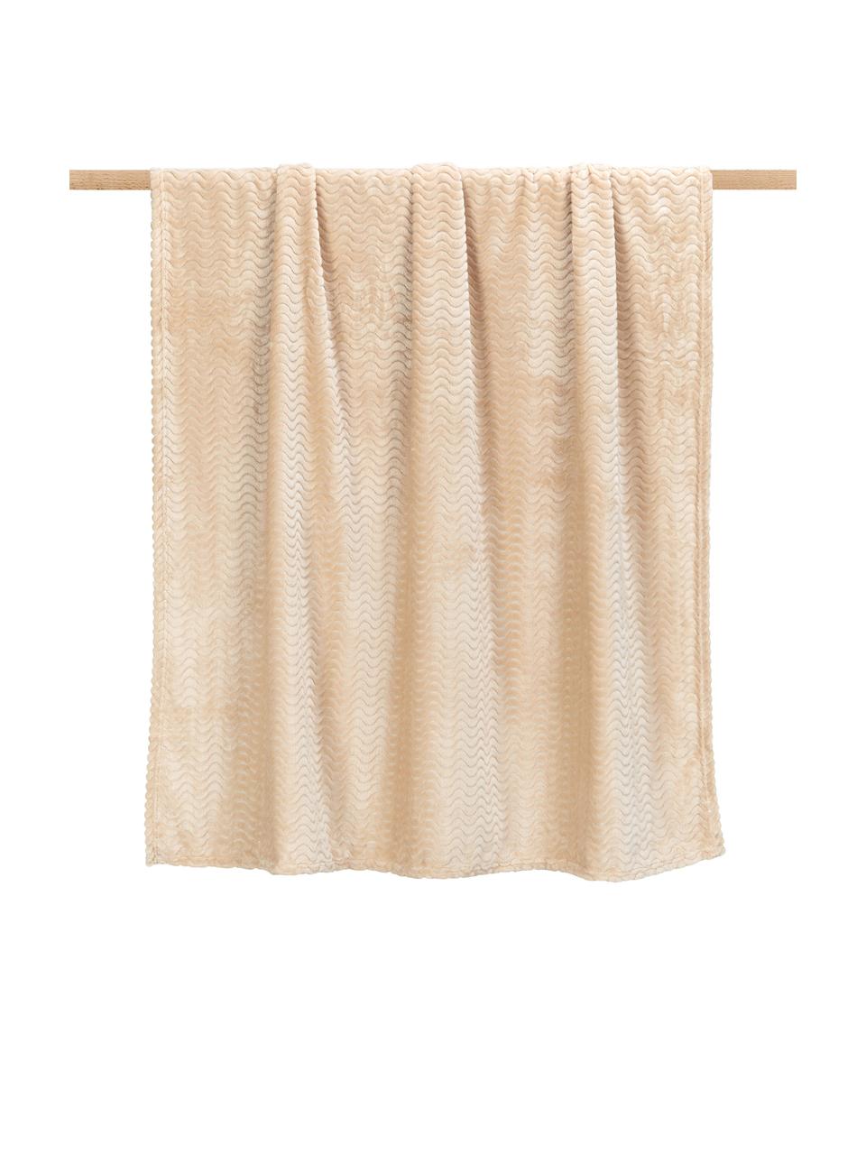 Plaid tout doux beige à surface texturée Agnes, 100 % polyester, Beige, larg. 130 x long. 170 cm