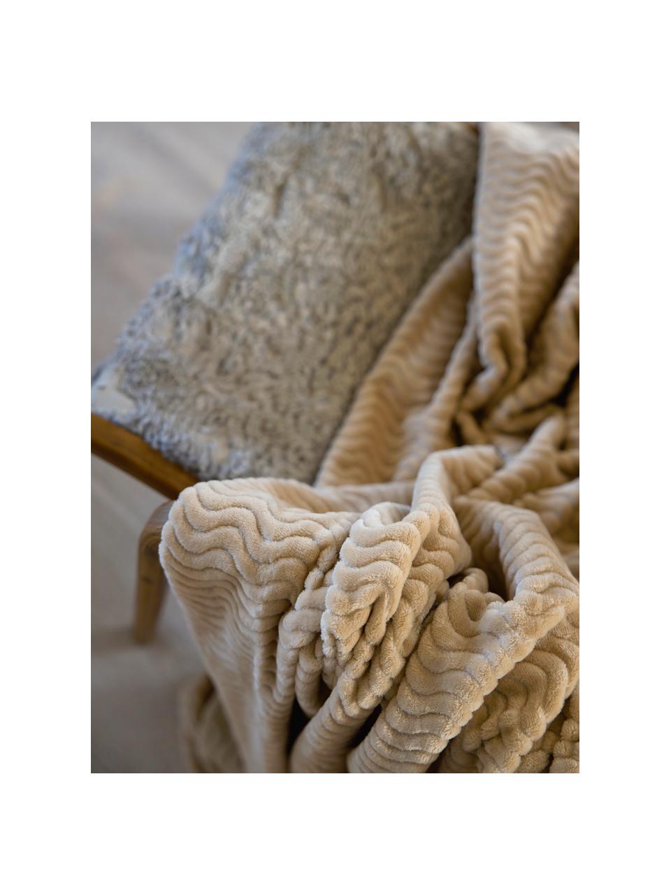 Plyšová deka s textúrovaným povrchom Agnes, 100 % polyester, Béžová, Š 130 x D 170 cm
