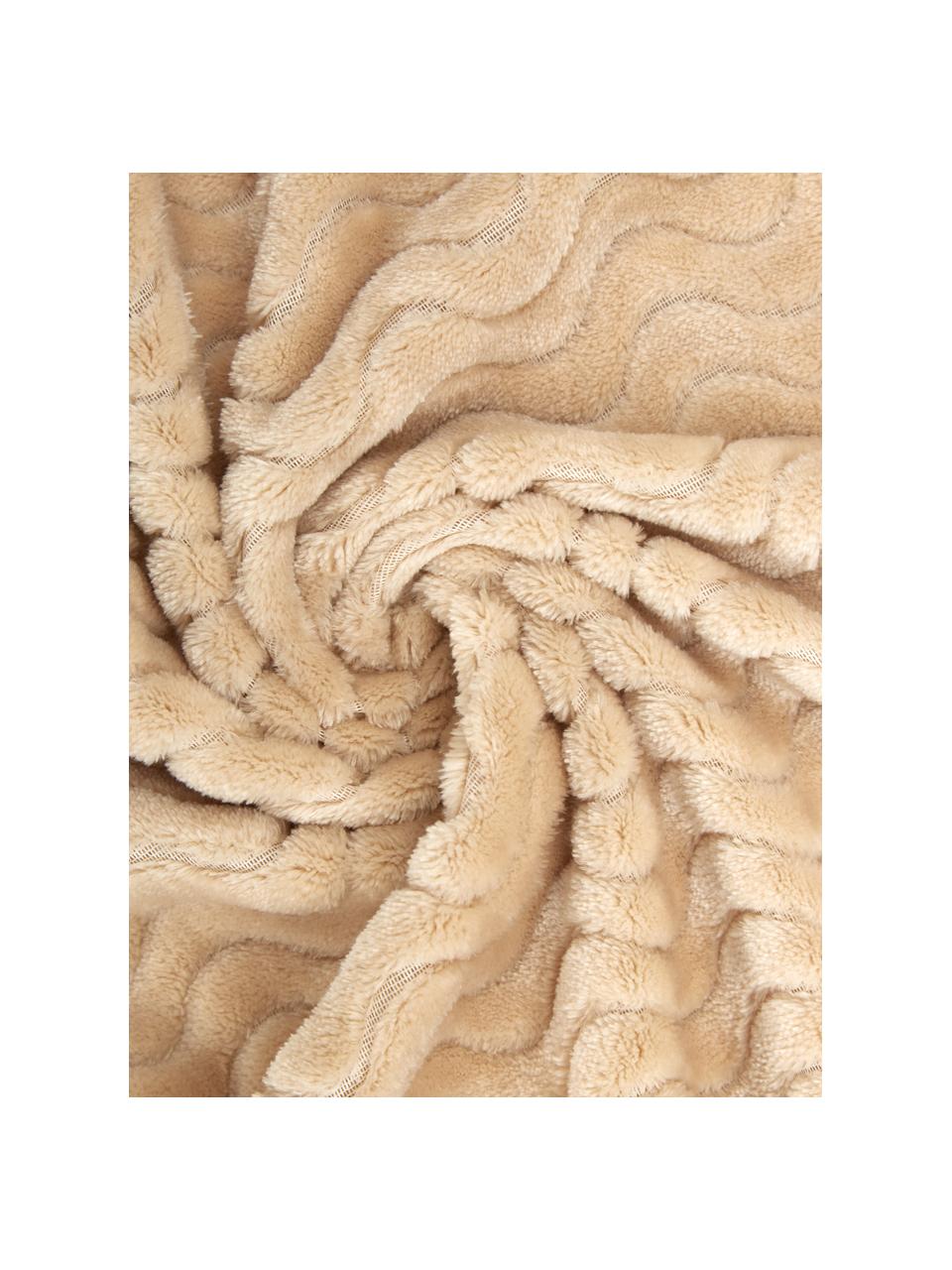 Zachte plaid Agnes met gestructureerd oppervlak in beige, 100% polyester, Beige, B 130 x L 170 cm