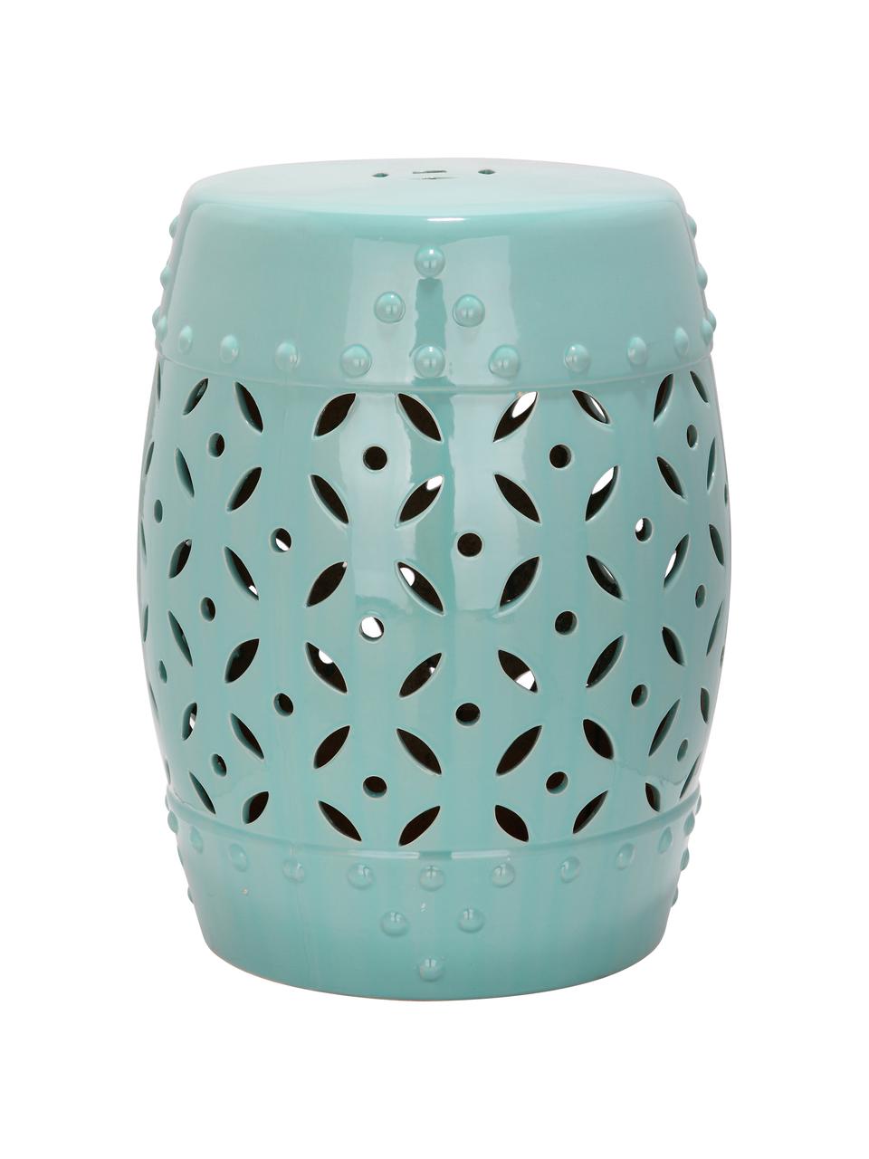 Outdoor kruk / bijzettafel Philine, Geglazuurd keramiek, Turquoise, Ø 33 x H 47 cm