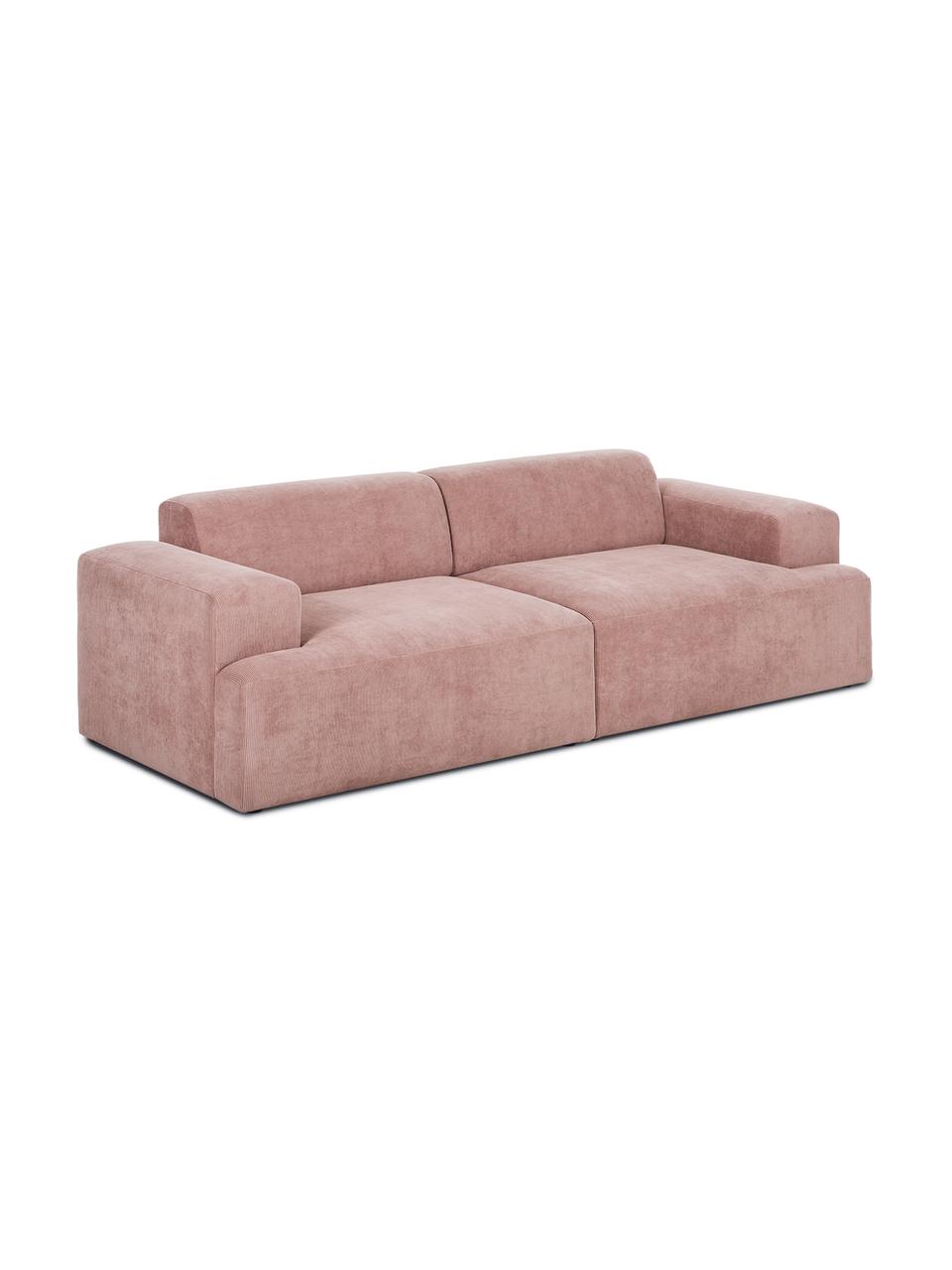 Cord-Sofa Melva (3-Sitzer) in Rosa, Bezug: Cord (92% Polyester, 8% P, Gestell: Massives Kiefernholz, Spa, Cord Rosa, B 240 x T 101 cm