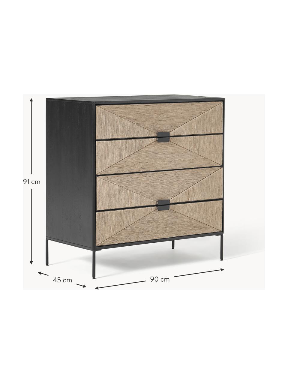 Cómoda con cajones de madera de mango maciza June, Estructura: madera maciza de mango ba, Patas: metal con pintura en polv, Negro, madera de mango, An 90 x Al 91 cm